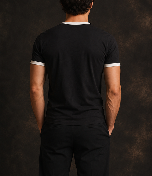 Men's black and white ringer T-shirt by Hide&Hype featuring a bold streetwear design and contrasting neckline.