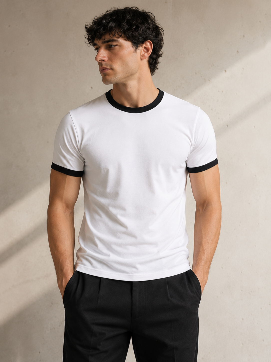 Premium White × Black Ringer T-shirt