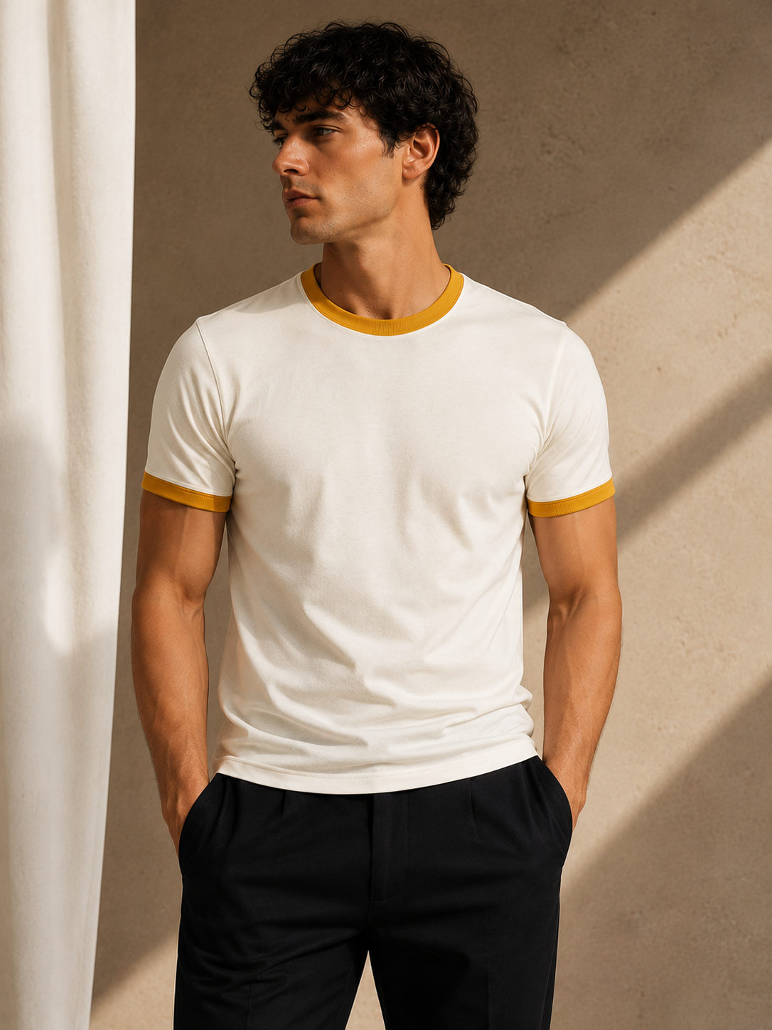 Premium Off-White × Mustard Yellow Ringer T-shirt
