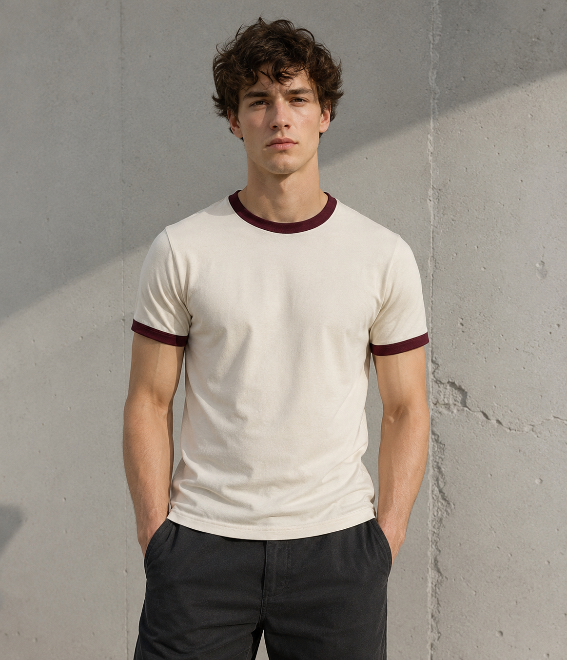 Premium Off-White × Maroon Ringer T-shirt