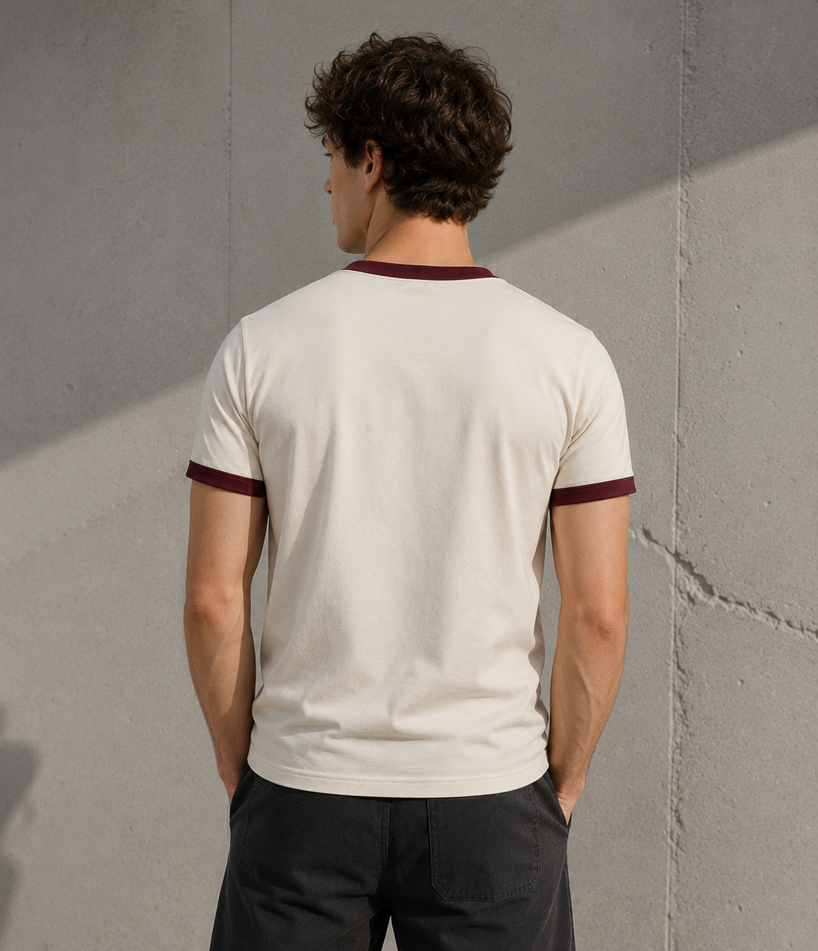 Premium Off-White × Maroon Ringer T-shirt