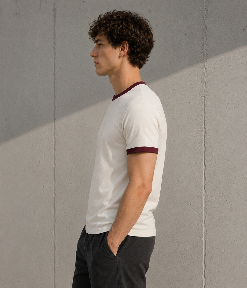 Premium Off-White × Maroon Ringer T-shirt