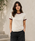 Premium Off-White × Maroon Ringer T-shirt for Women