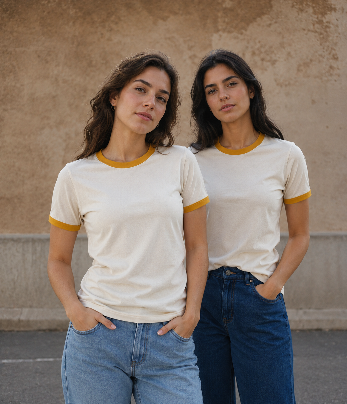 Premium Off-White × Mustard Yellow Ringer T-shirt for Women