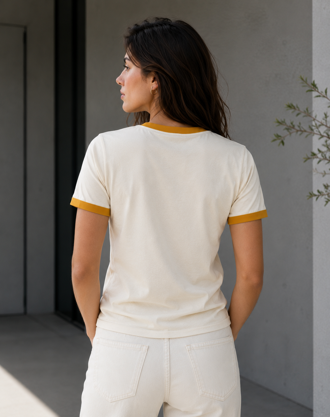 Premium Off-White × Mustard Yellow Ringer T-shirt for Women
