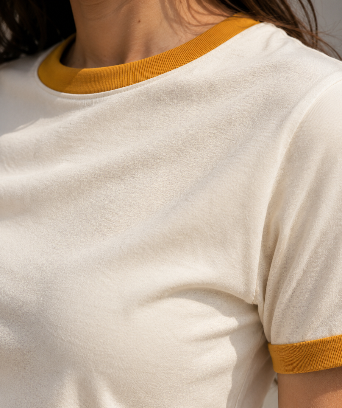 Premium Off-White × Mustard Yellow Ringer T-shirt for Women