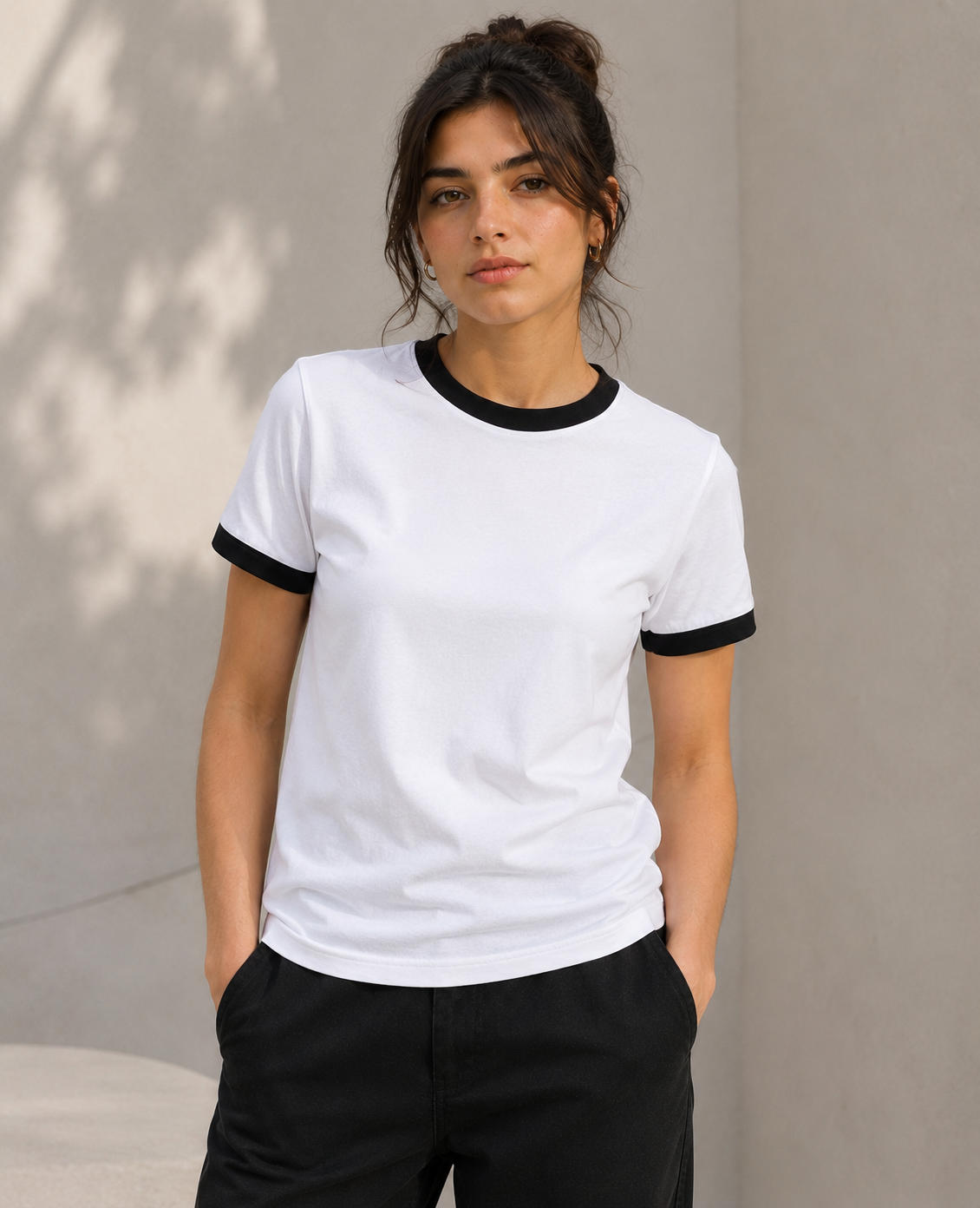 Premium White × Black Ringer T-shirt for Women