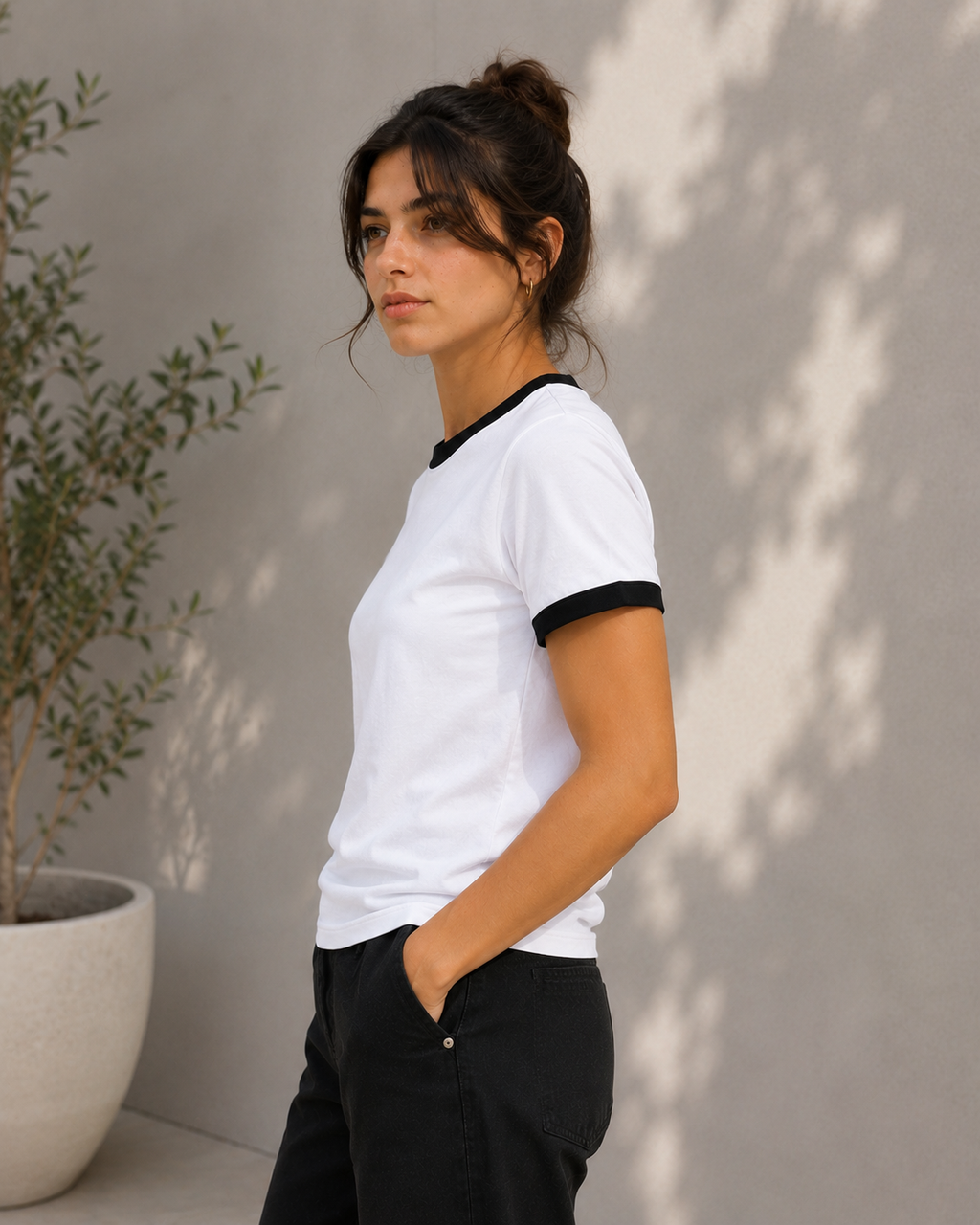 Premium White × Black Ringer T-shirt for Women