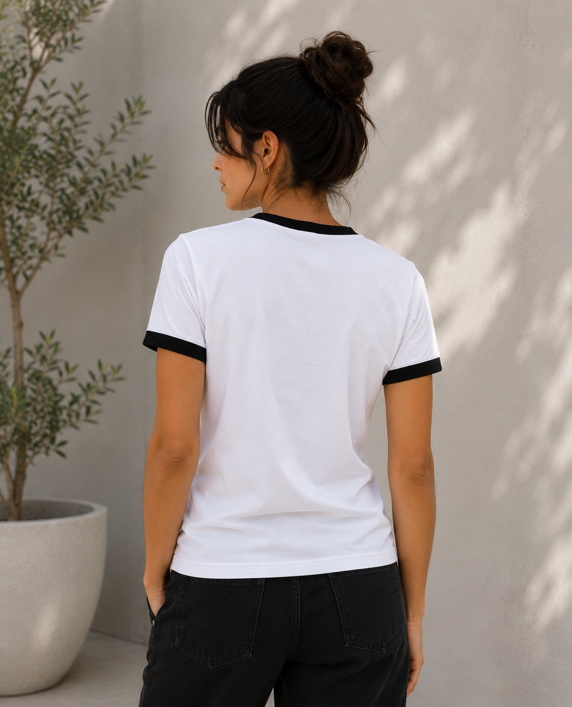 Premium White × Black Ringer T-shirt for Women