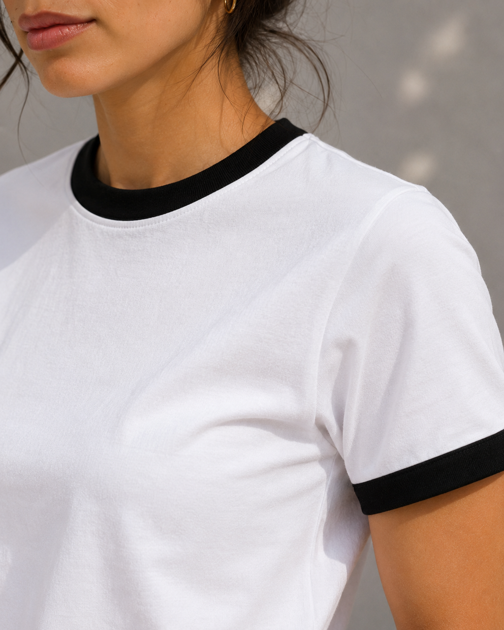 Premium White × Black Ringer T-shirt for Women