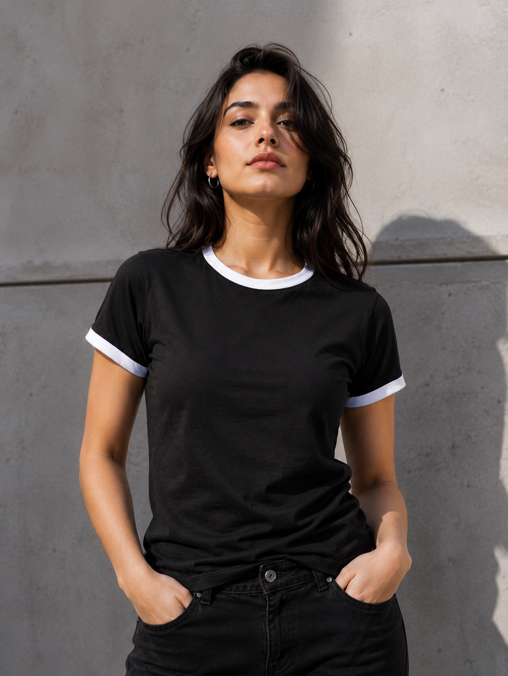 Premium Black × White Ringer T-shirt for Women