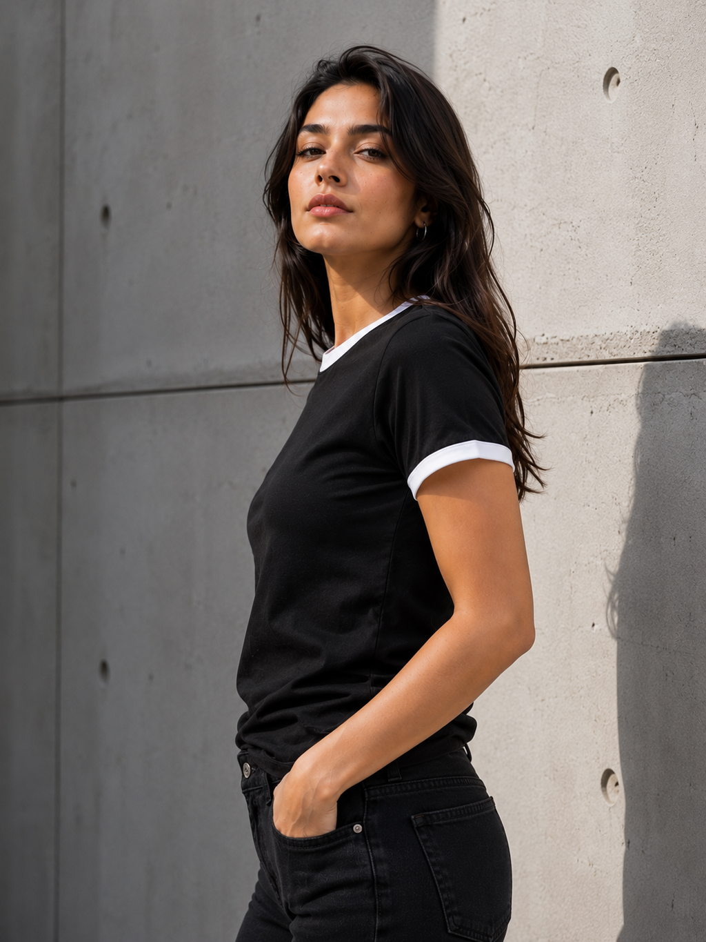 Premium Black × White Ringer T-shirt for Women
