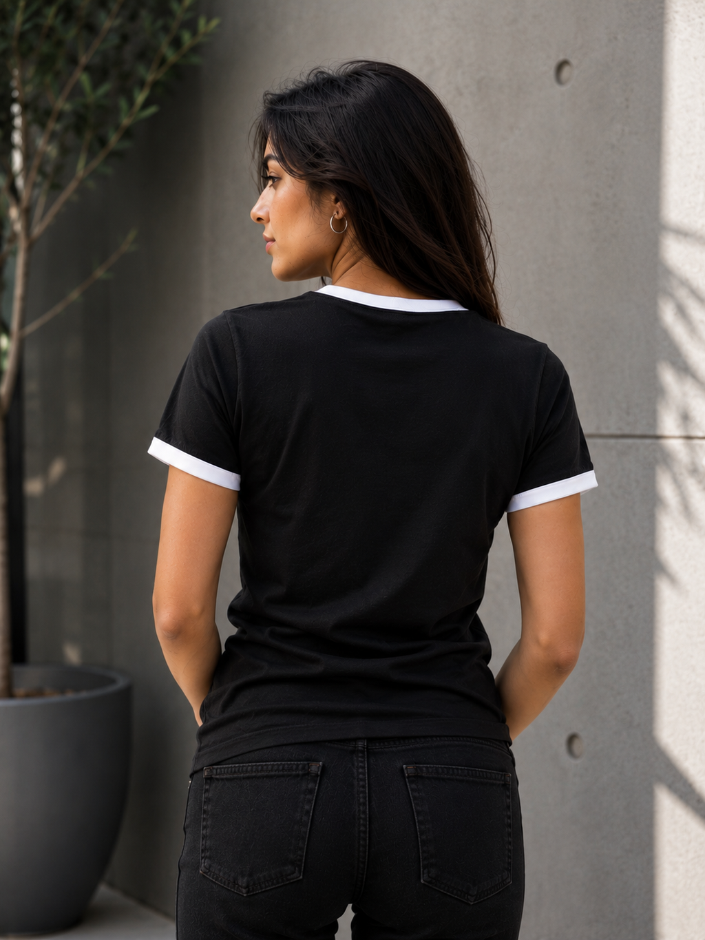 Premium Black × White Ringer T-shirt for Women