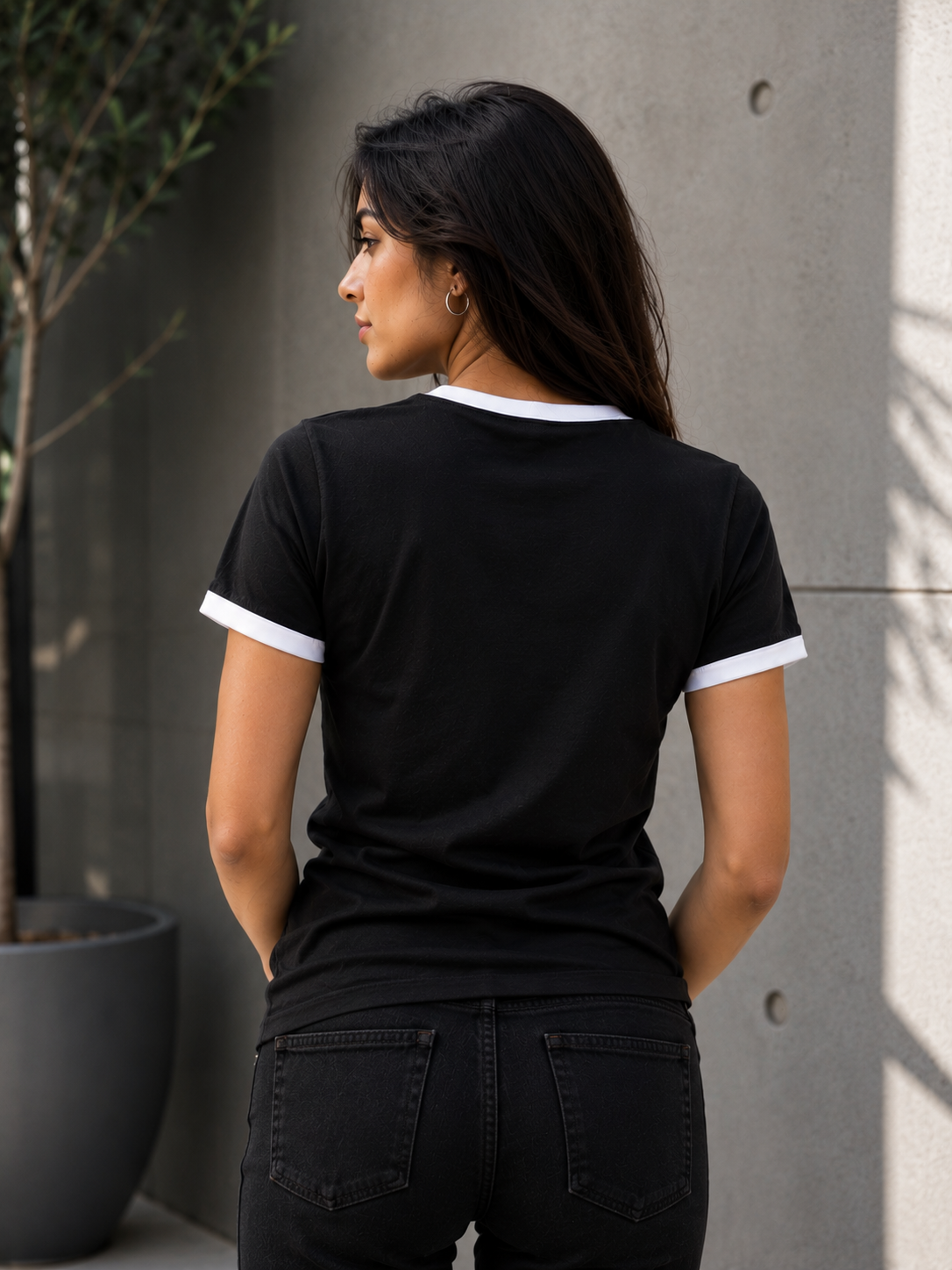 Premium Black × White Ringer T-shirt for Women