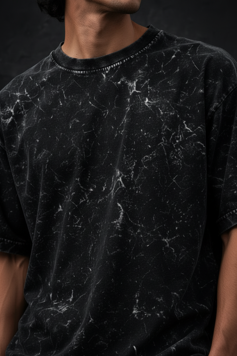 Unisex black acid wash co-ord set with matching T-shirt and sweatpants from Hide & Hype, casual stylish loungewear.