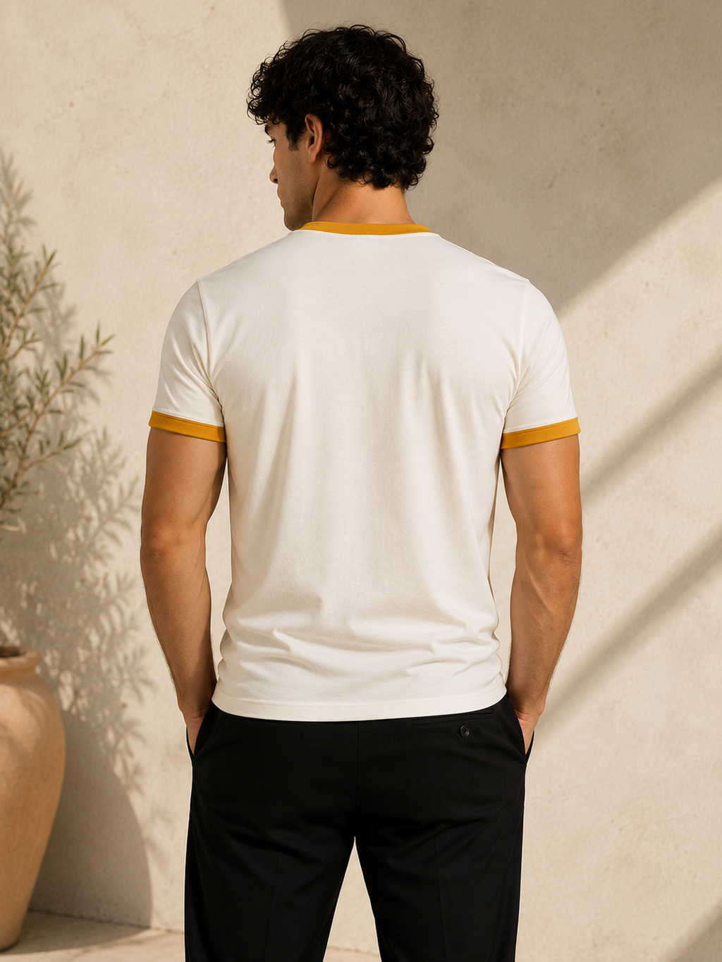 Premium Off-White × Mustard Yellow Ringer T-shirt