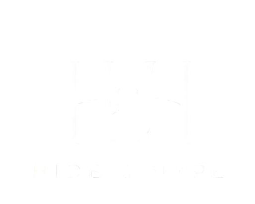 A white square graphic featuring a faint, low-contrast stylized logo or emblem in the center with the word 'HIRE AND HYPE' in small text below.